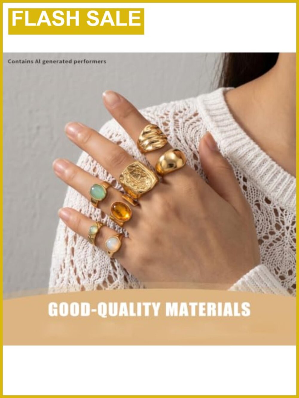 7-Piece Chunky Statement Ring Set Adjustable Stackable Alloy Rings - Picture 4 of 6